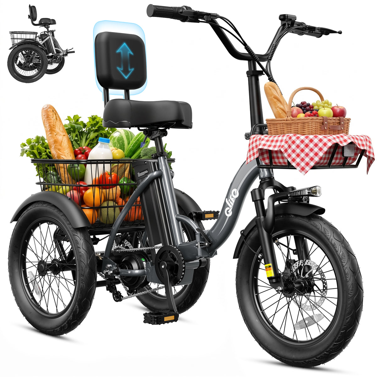 AA 57-new Actbest Electric Tricycle for Adults, 18" Folding Electric Trike, Peak 700W Motor 48V 10.4AH Etrike, 18MPH Up to 55 Miles 3-Wheel Electric Bike