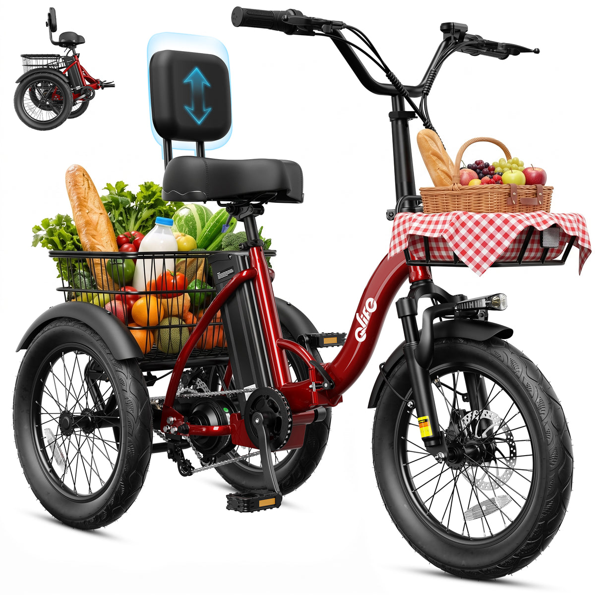 AA 57-new Actbest Electric Tricycle for Adults, 18" Folding Electric Trike, Peak 700W Motor 48V 10.4AH Etrike, 18MPH Up to 55 Miles 3-Wheel Electric Bike