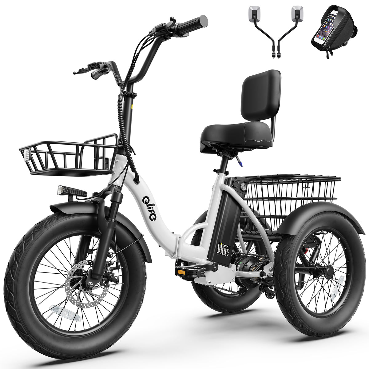 AA 57-new Actbest Electric Tricycle for Adults, 18" Folding Electric Trike, Peak 700W Motor 48V 10.4AH Etrike, 18MPH Up to 55 Miles 3-Wheel Electric Bike
