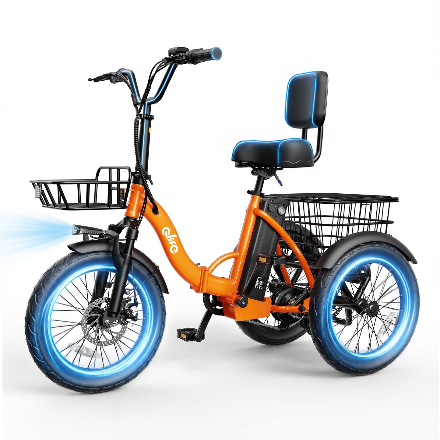 Hopepeak EB58Plus 3 Wheel Electric Tricycle for Adults, 18" x 3.0" Folding Electric Bike with 18MPH Max Speed, Peak 1200W Motor 48V 10.4Ah Battery, 3-Level Pedal Assist Etrike with Mirror and Phone Bag, White