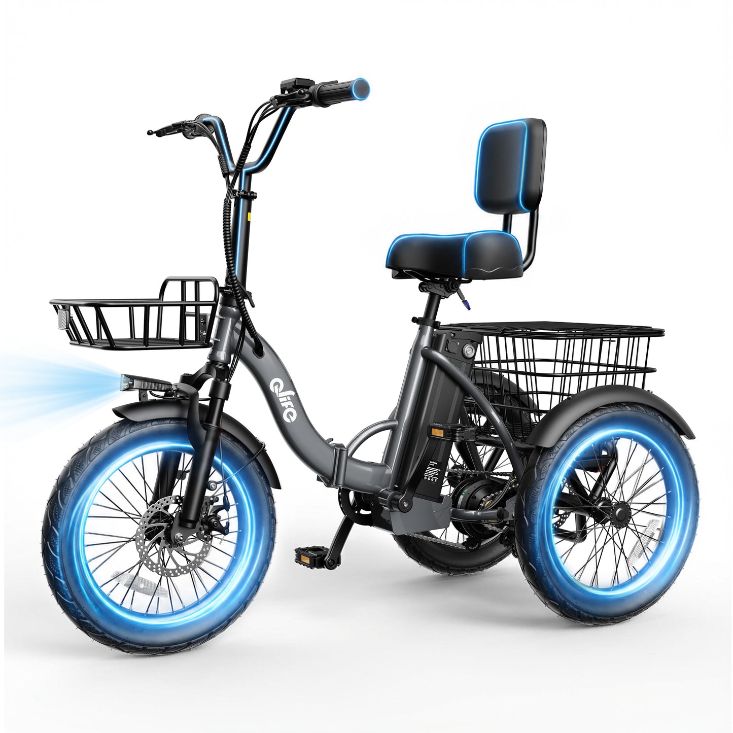 Hopepeak EB58Plus 3 Wheel Electric Tricycle for Adults, 18" x 3.0" Folding Electric Bike with 18MPH Max Speed, Peak 1200W Motor 48V 10.4Ah Battery, 3-Level Pedal Assist Etrike with Mirror and Phone Bag, White