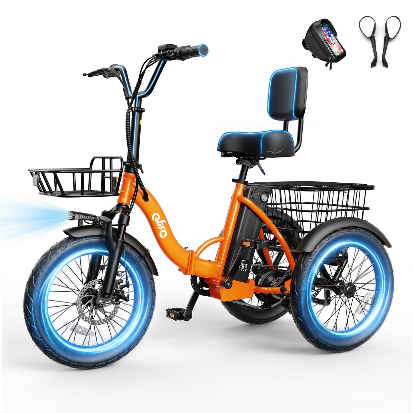 Actbest Electric Tricycle for Adults, 18" Folding Electric Trike, Peak 1200W Motor 48V 10.4AH Etrike, 18MPH Up to 50 Miles 3-Wheel Electric Bike