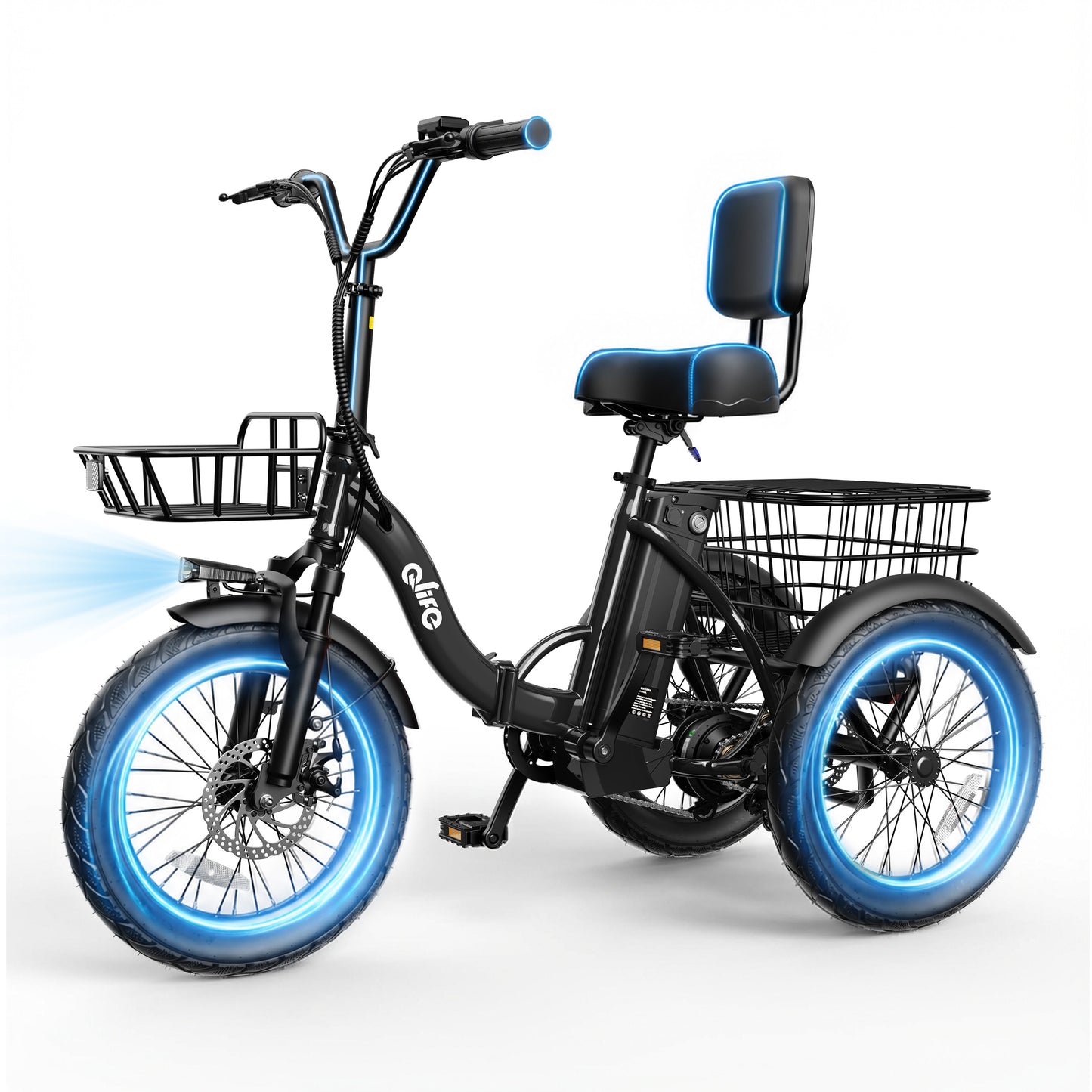 Hopepeak EB58Plus 3 Wheel Electric Tricycle for Adults, 18" x 3.0" Folding Electric Bike with 18MPH Max Speed, Peak 1200W Motor 48V 10.4Ah Battery, 3-Level Pedal Assist Etrike with Mirror and Phone Bag, White