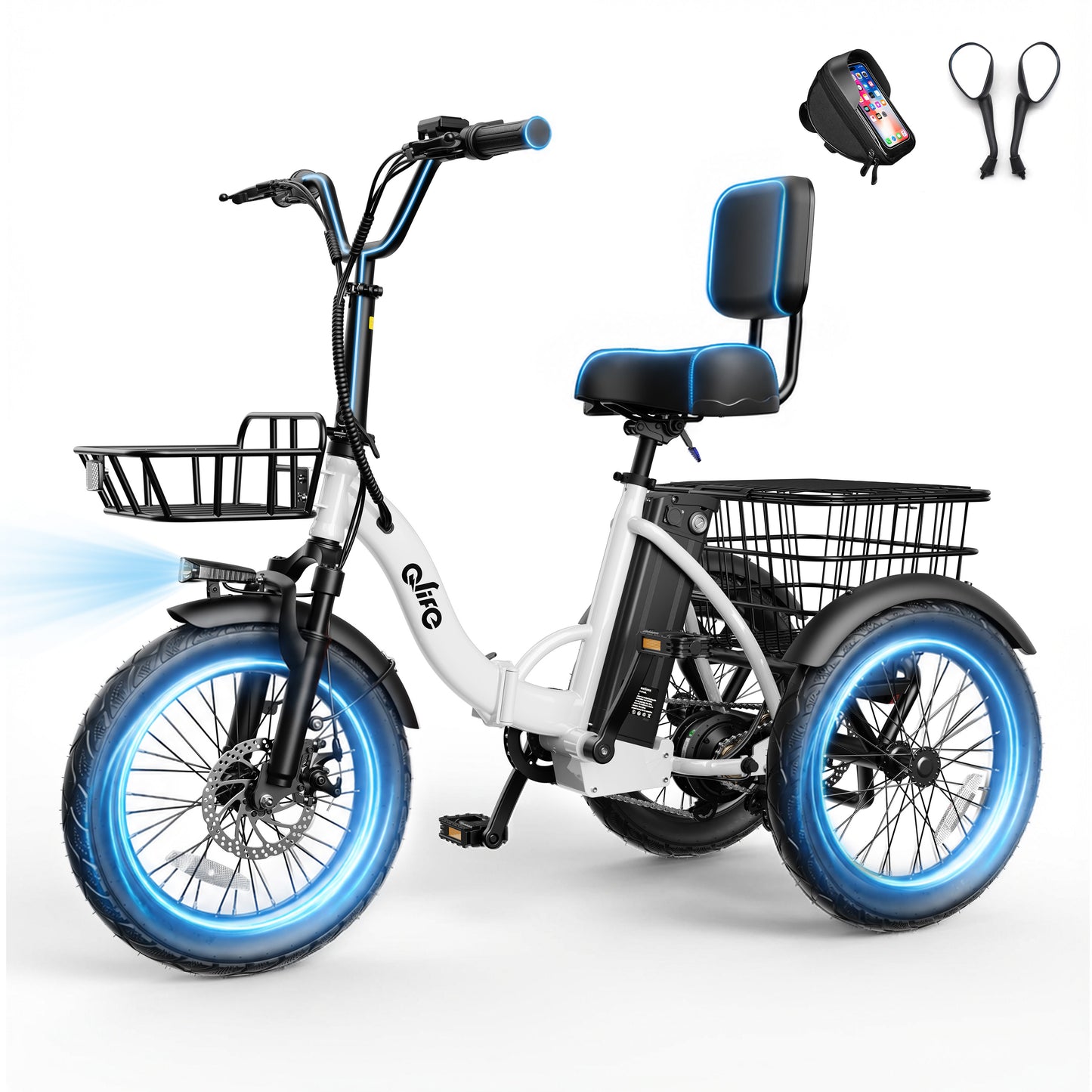 Actbest Electric Tricycle for Adults, 18" Folding Electric Trike, Peak 1200W Motor 48V 10.4AH Etrike, 18MPH Up to 50 Miles 3-Wheel Electric Bike