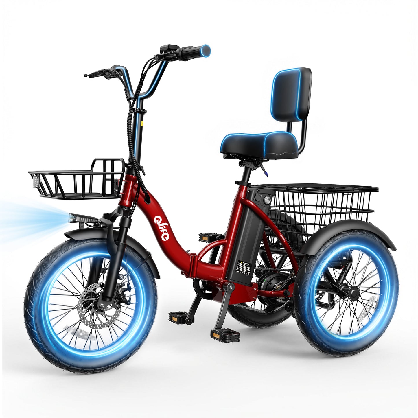 Hopepeak EB58Plus 3 Wheel Electric Tricycle for Adults, 18" x 3.0" Folding Electric Bike with 18MPH Max Speed, Peak 1200W Motor 48V 10.4Ah Battery, 3-Level Pedal Assist Etrike with Mirror and Phone Bag, White