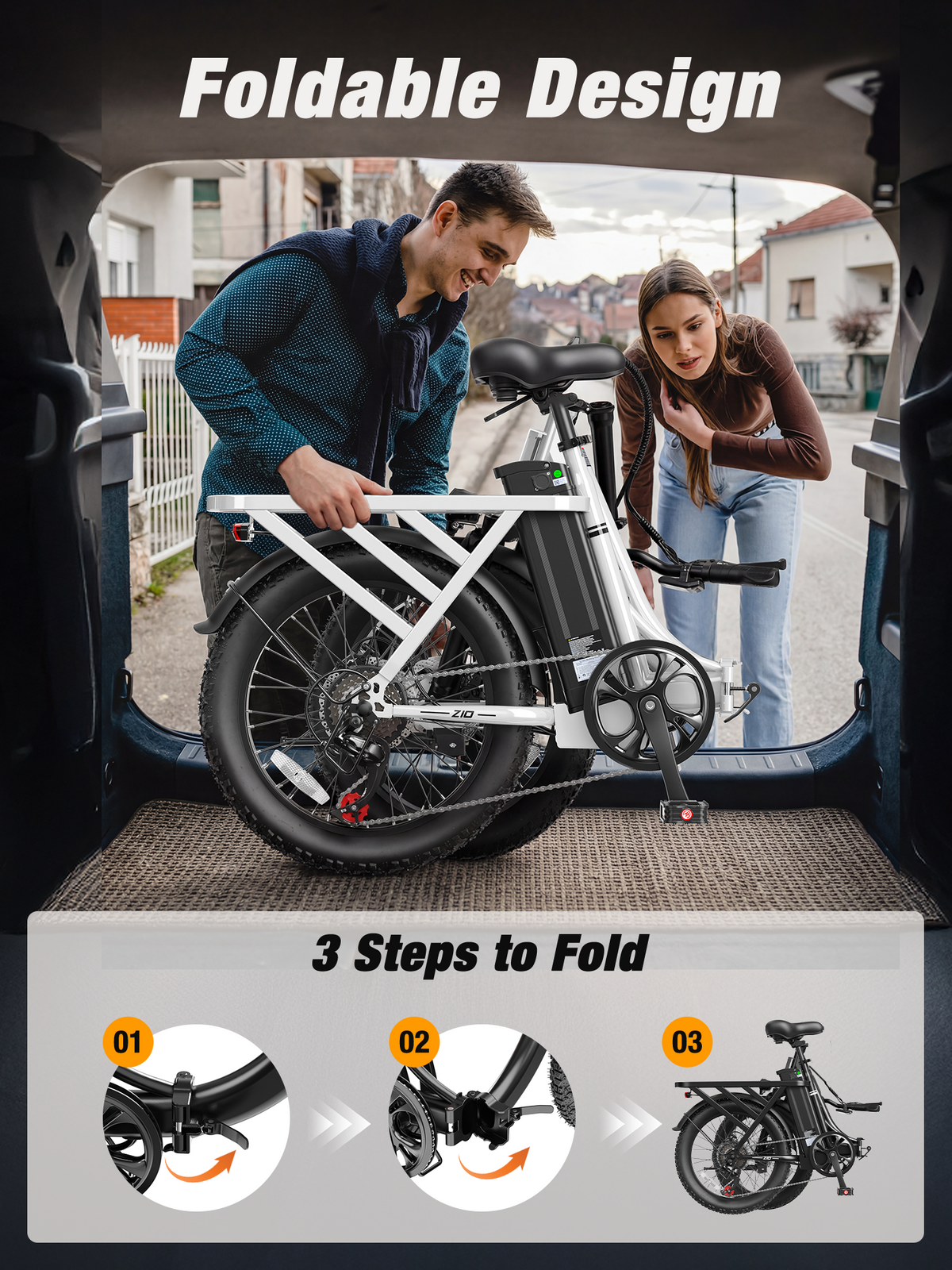 HP28 Hopepeak Z10 Folding Electric Bike for Adults, 500W Motor 28 MPH, 48V 13.5Ah Removable Battery, 20" Fat Tire Foldable EBike with 7-Speed
