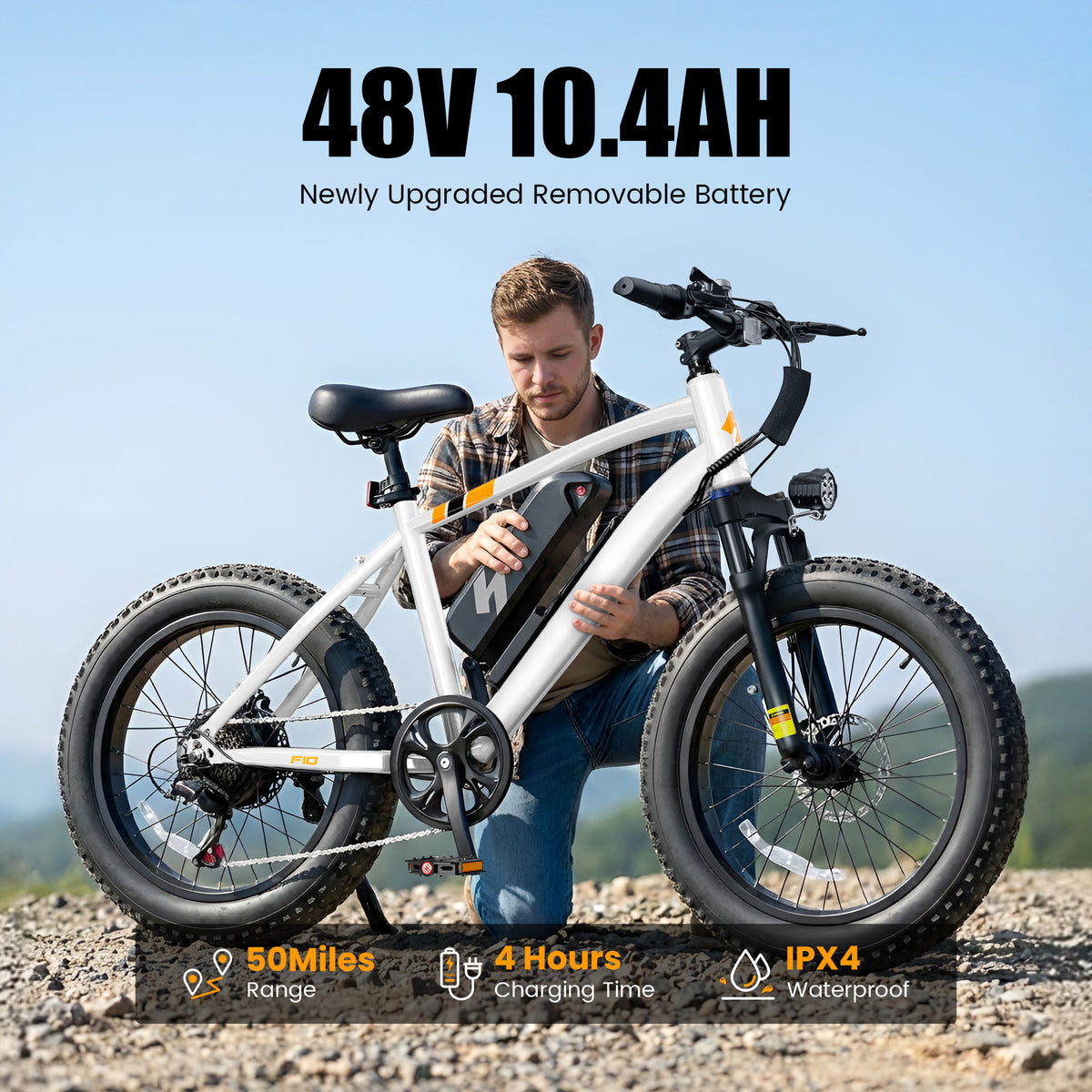 HP50 Hopepeak Racer Fat Tire Electric Bike for Adults, 48V 10.4AH Removable Battery with 500W Motor 28mph, Electric Mountain Bike, 20X4.0 Step-Over E-MTB with 7-Speed