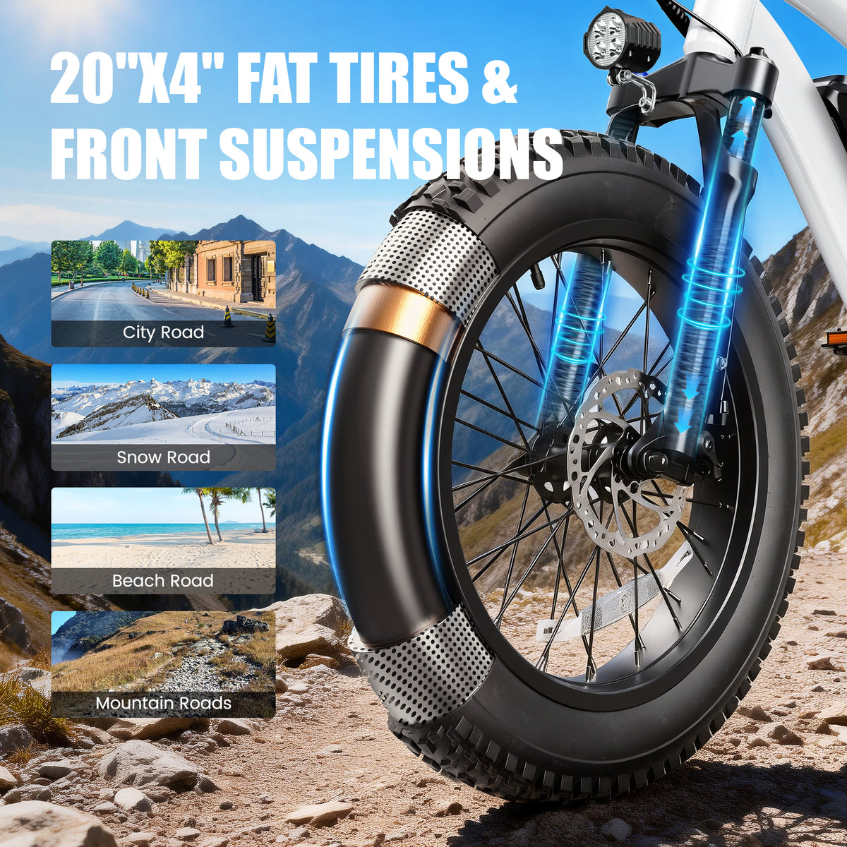 HP50 Hopepeak Racer Fat Tire Electric Bike for Adults, 48V 10.4AH Removable Battery with 500W Motor 28mph, Electric Mountain Bike, 20X4.0 Step-Over E-MTB with 7-Speed
