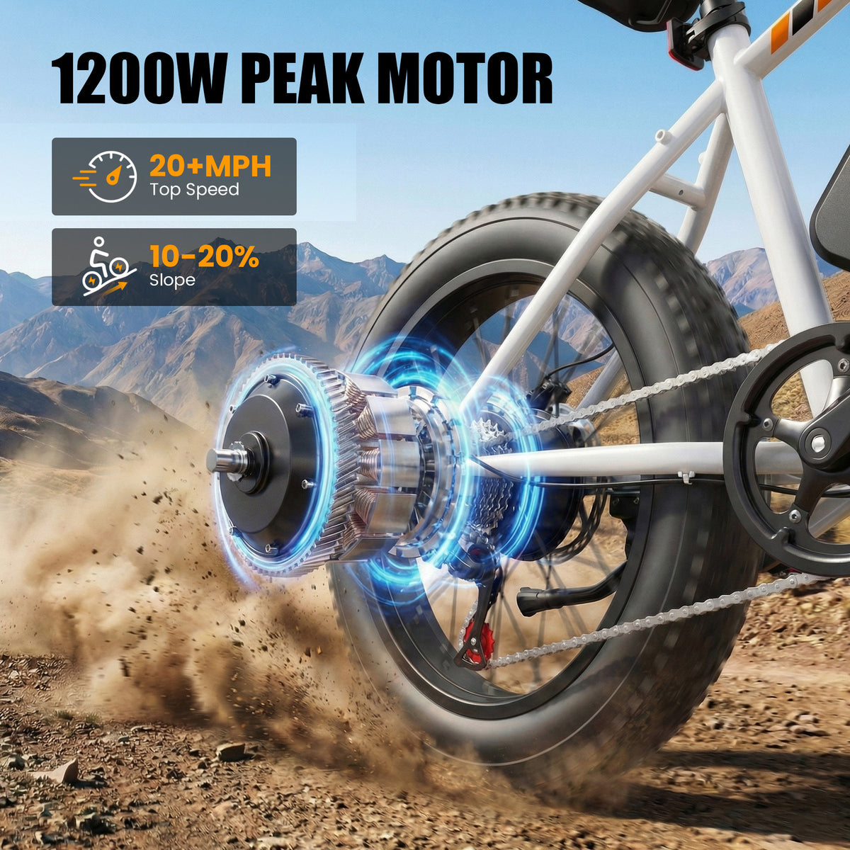 HP50 Hopepeak Racer Fat Tire Electric Bike for Adults, 48V 10.4AH Removable Battery with 500W Motor 28mph, Electric Mountain Bike, 20X4.0 Step-Over E-MTB with 7-Speed