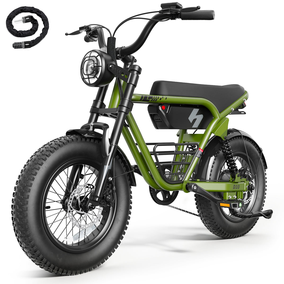 HP56 Hopepeak D10 Electric Bike for Teens Adults, 500W Motor up to 28mph, 48V 13Ah Battery 16"×4.0" Fat Tire E Bike, Disc Brakes, Full Suspension, Mountain Ebike