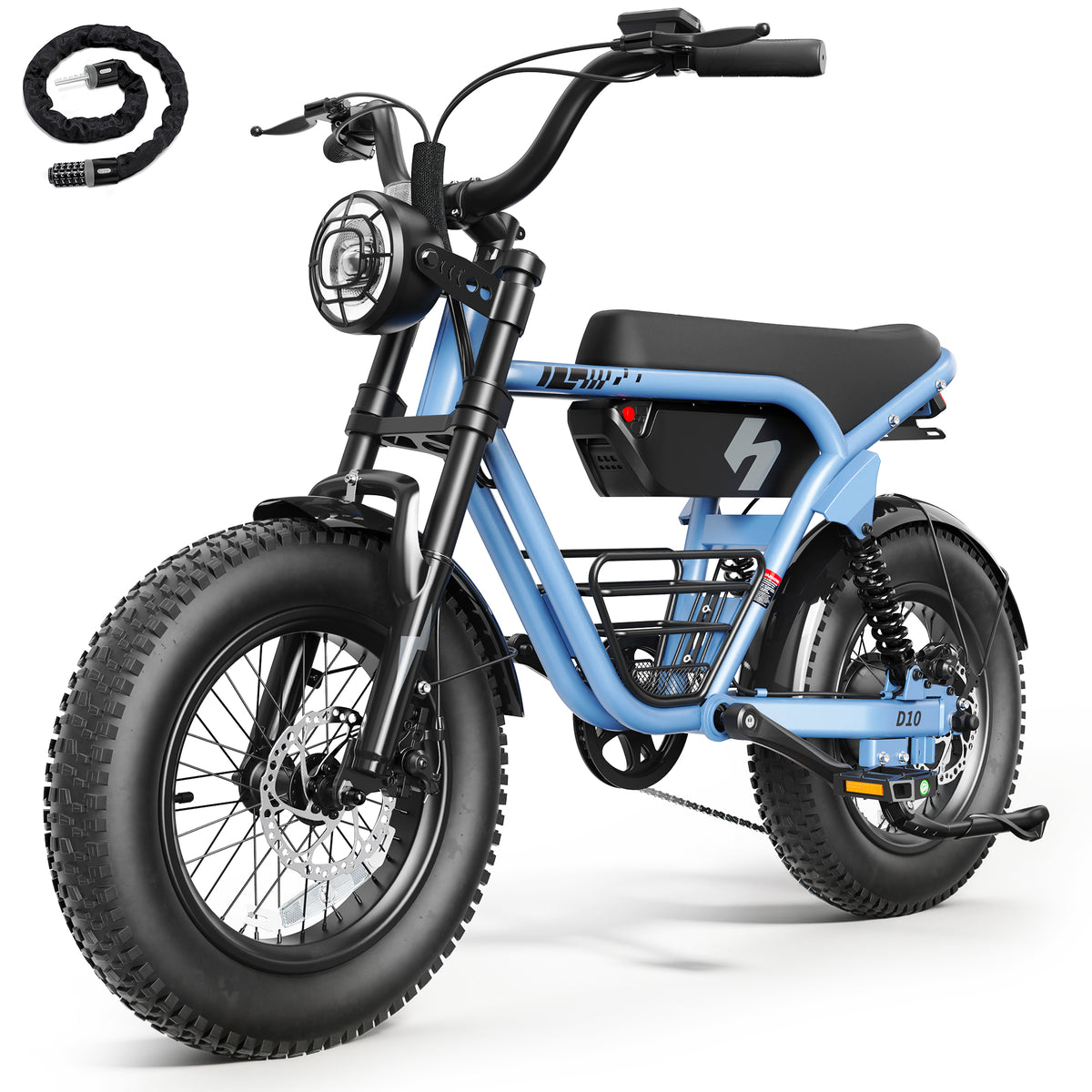 HP56 Hopepeak D10 Electric Bike for Teens Adults, 500W Motor up to 28mph, 48V 13Ah Battery 16"×4.0" Fat Tire E Bike, Disc Brakes, Full Suspension, Mountain Ebike