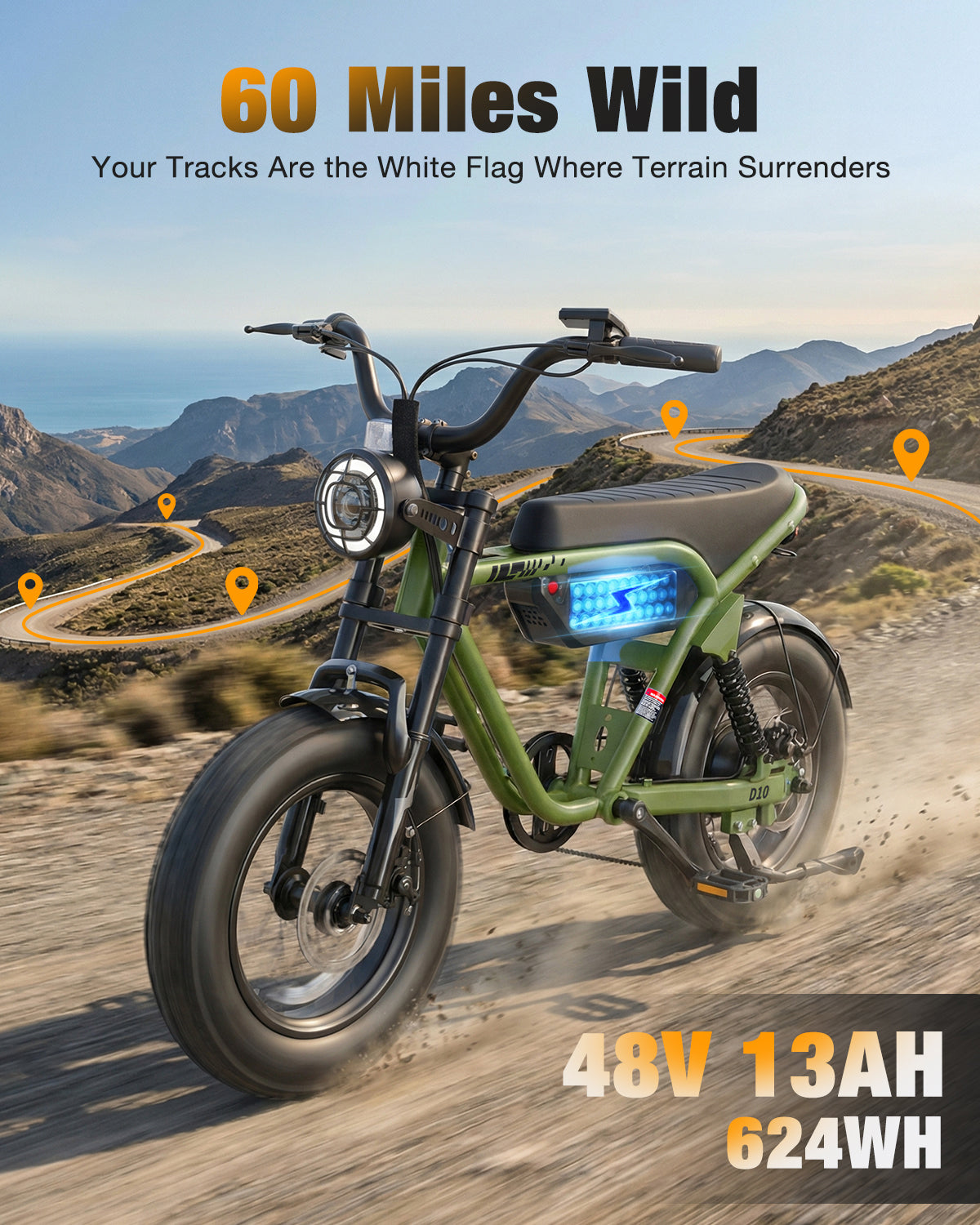 AA HP56-US Actbest Fat Tire Electric Bicycle, 16"x 4.0" Fat Tire Ebike, 750W 48V 13Ah 25MPH Full Suspension, Electric Bike for Adults