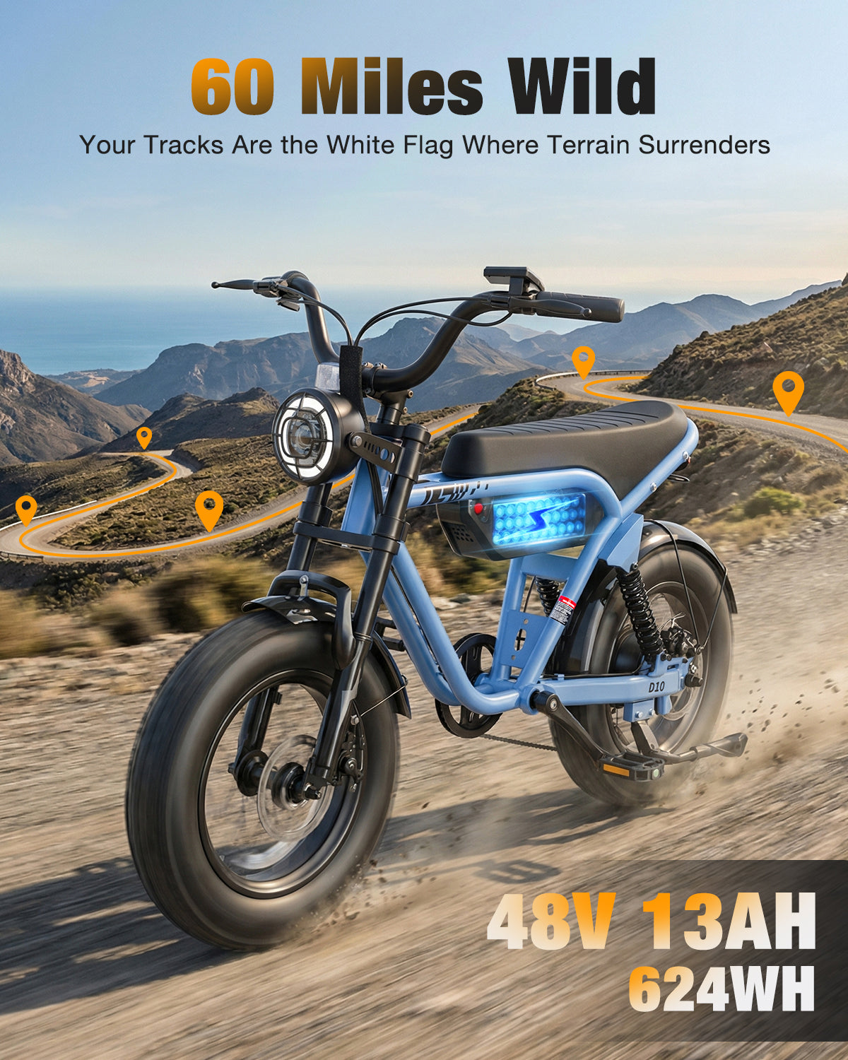 AA HP56 Actbest Electric Bike for Adults, 16"x 4.0" Fat Tire Ebike, 750W (Peak 1500W) 48V 10.4Ah 25MPH Full Suspension, E-Mountain Bicycle