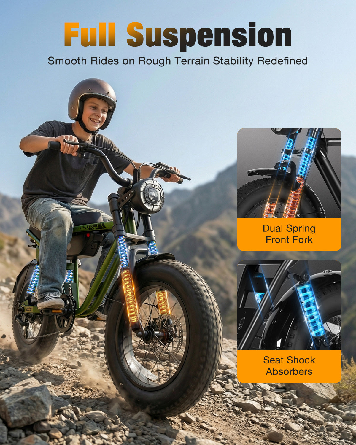 AA HP56-US Actbest Fat Tire Electric Bicycle, 16"x 4.0" Fat Tire Ebike, 750W 48V 13Ah 25MPH Full Suspension, Electric Bike for Adults