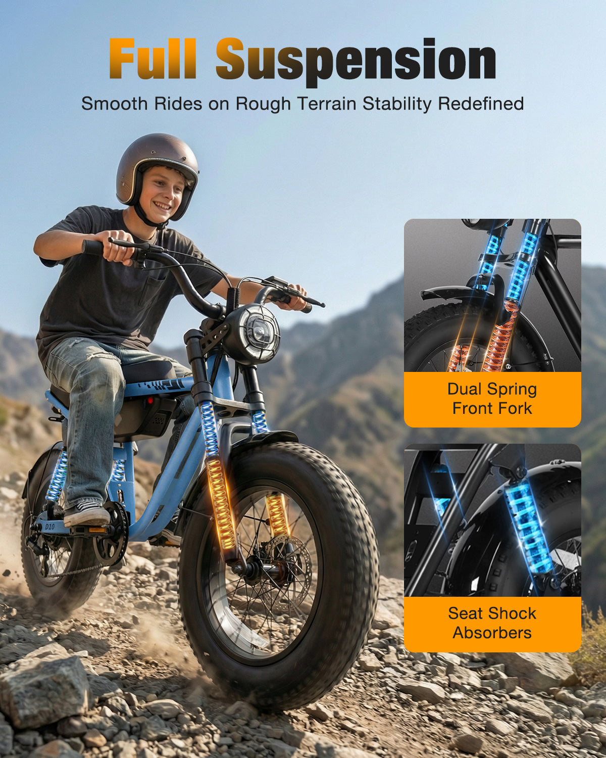 AA HP56 Actbest Electric Bike for Adults, 16"x 4.0" Fat Tire Ebike, 750W (Peak 1500W) 48V 10.4Ah 25MPH Full Suspension, E-Mountain Bicycle