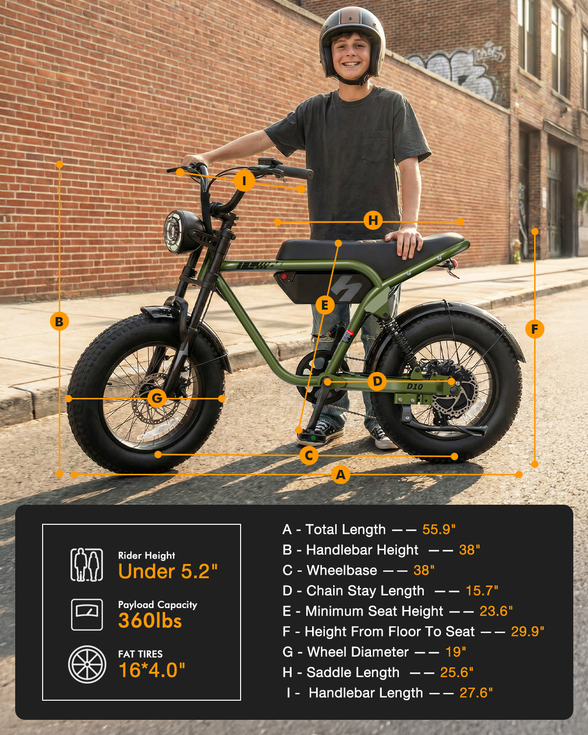 AA HP56-US Actbest Fat Tire Electric Bicycle, 16"x 4.0" Fat Tire Ebike, 750W 48V 13Ah 25MPH Full Suspension, Electric Bike for Adults