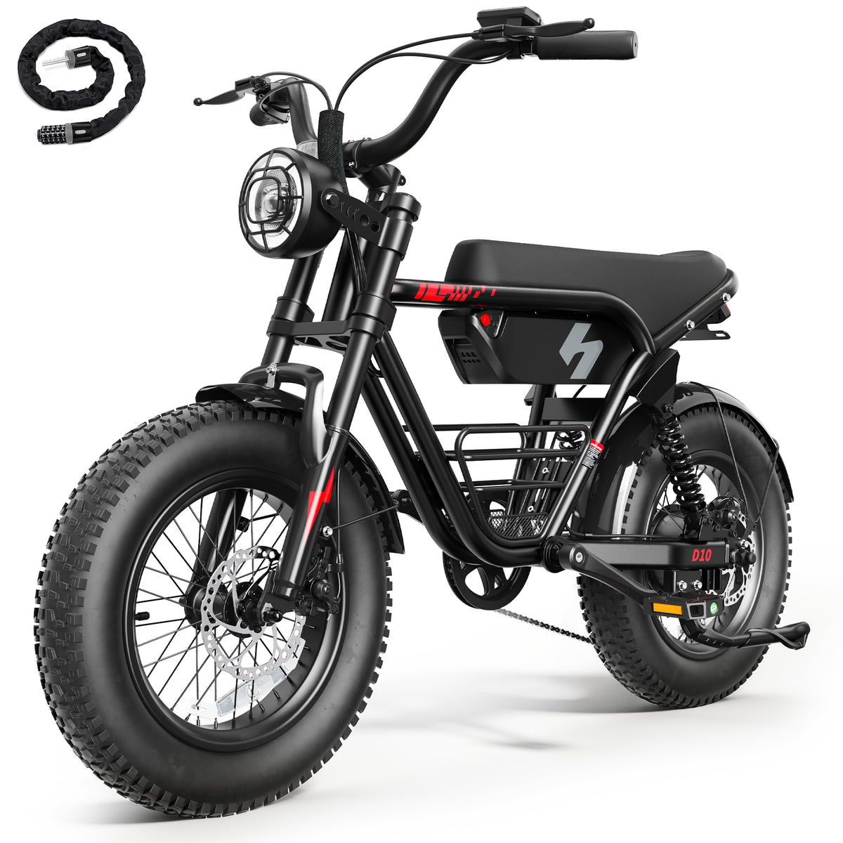 HP56 Hopepeak D10 Electric Bike for Teens Adults, 500W Motor up to 28mph, 48V 13Ah Battery 16"×4.0" Fat Tire E Bike, Disc Brakes, Full Suspension, Mountain Ebike