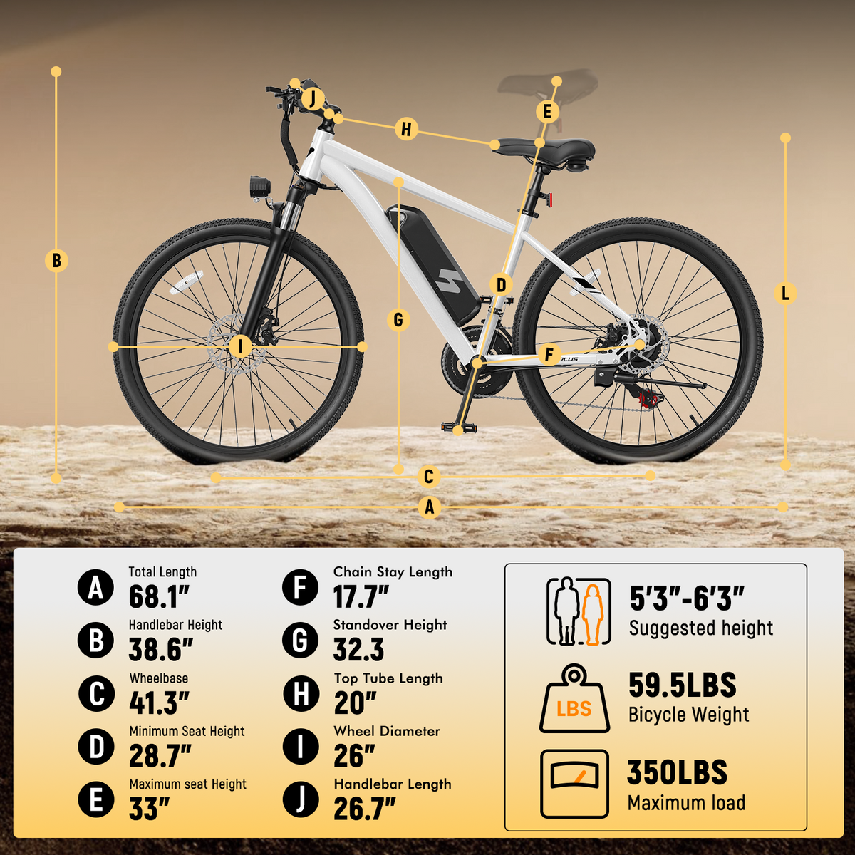 EB20-26P Qlife 26" Adult Electric Mountain Bike, 48V 7.8Ah Removable Battery, Max 28MPH, 7‑Speed, Lock‑Out Suspension, 350W Hub‑Motor Mechanical Disc‑Brake eBike for men&women