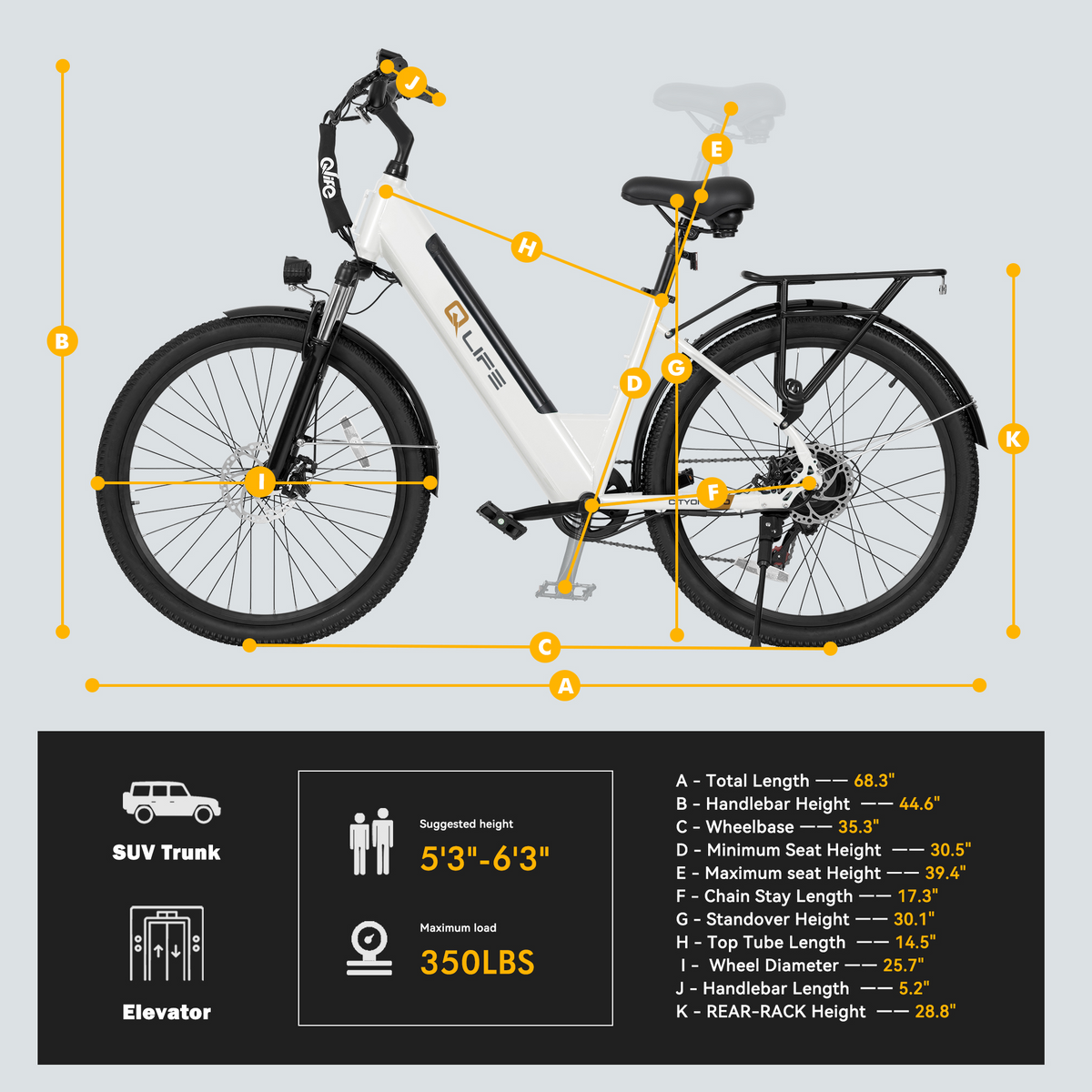 EB30 Qlife Cityone 2.0 Electric Bike for Adults,48V 10.4Ah 500W Hub Motor, 28 MPH Max Speed,26" Ebike,7-Speed Electric Bicycle with Front Suspension