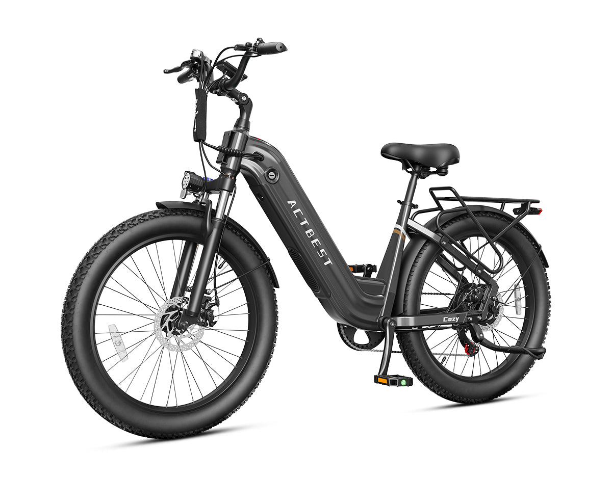 AA AT21 Actbest Cozy Electric Bike for Adults, 750W Motor 48V 15.6AH Removable Battery,7 Speed,Front Suspension, Wide Saddle, 24"x3.0" Fat Tire E-Mountain Bicycle, APP Control