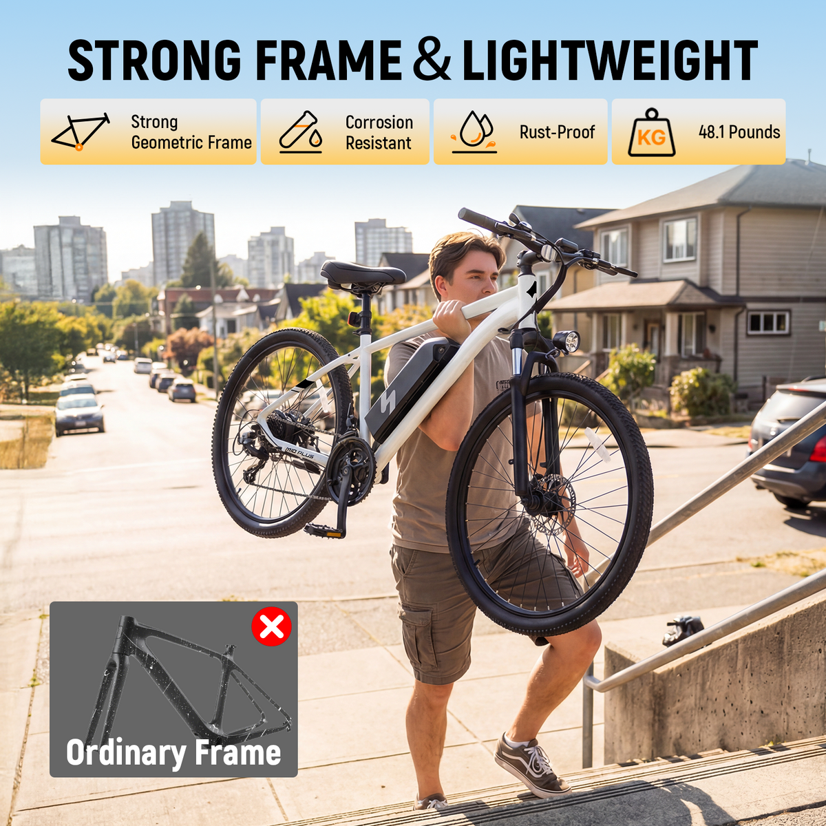 EB20-26P Qlife 26" Adult Electric Mountain Bike, 48V 7.8Ah Removable Battery, Max 28MPH, 7‑Speed, Lock‑Out Suspension, 350W Hub‑Motor Mechanical Disc‑Brake eBike for men&women