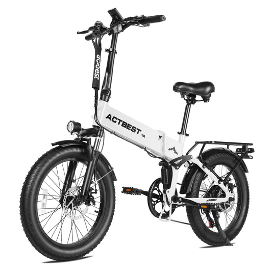 Actbest Summit Folding Electric Bike for Adults, 20" Fat Tires,700W Motor, 48V 12AH Removable Battery, Dual Suspension 7‑Speed, Foldable Ebike
